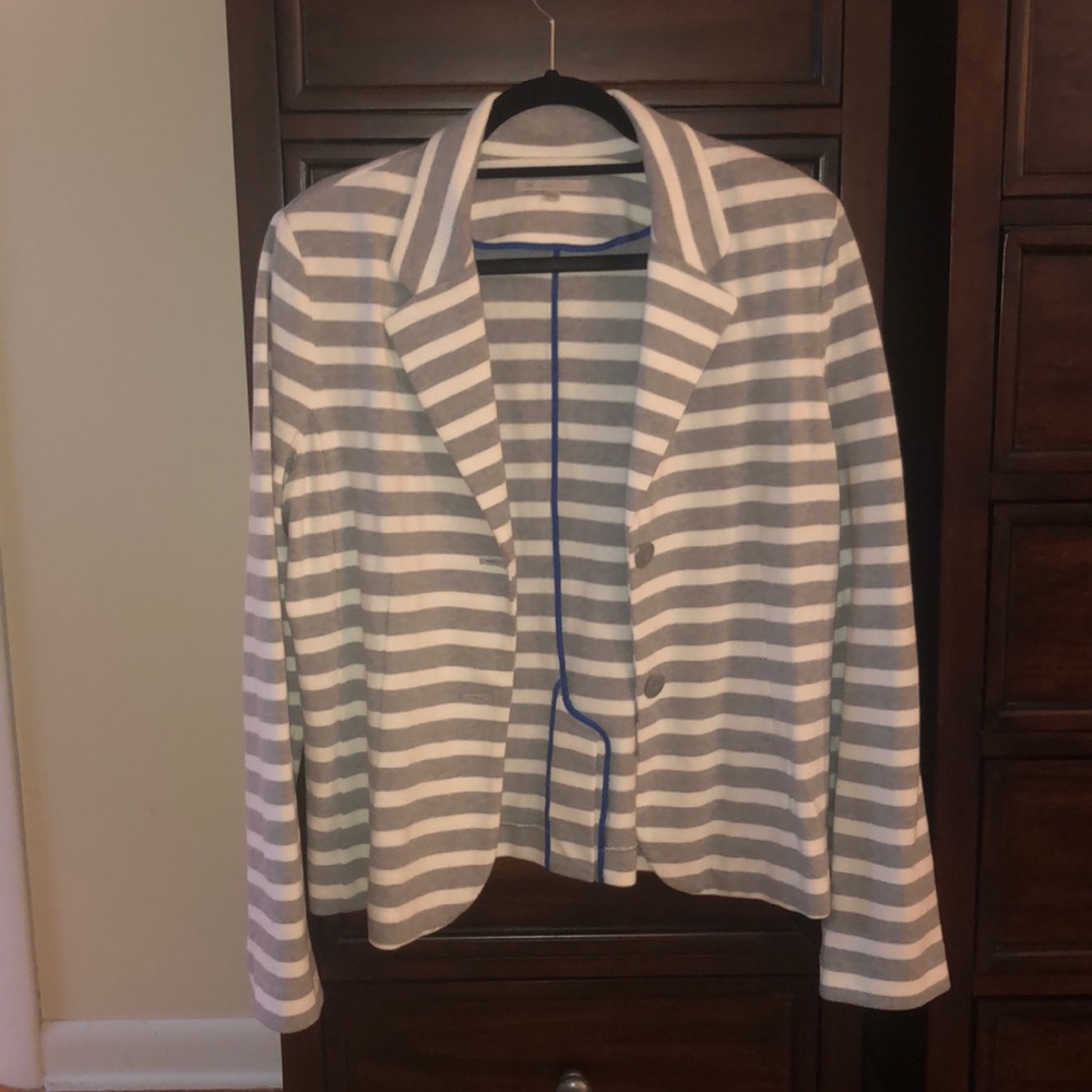 Gray and White Gap Striped Blazer